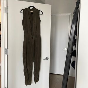 Olive nylon-like jumpsuit